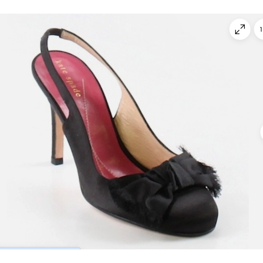 kate spade Black Satin Slingback Heels with Bow